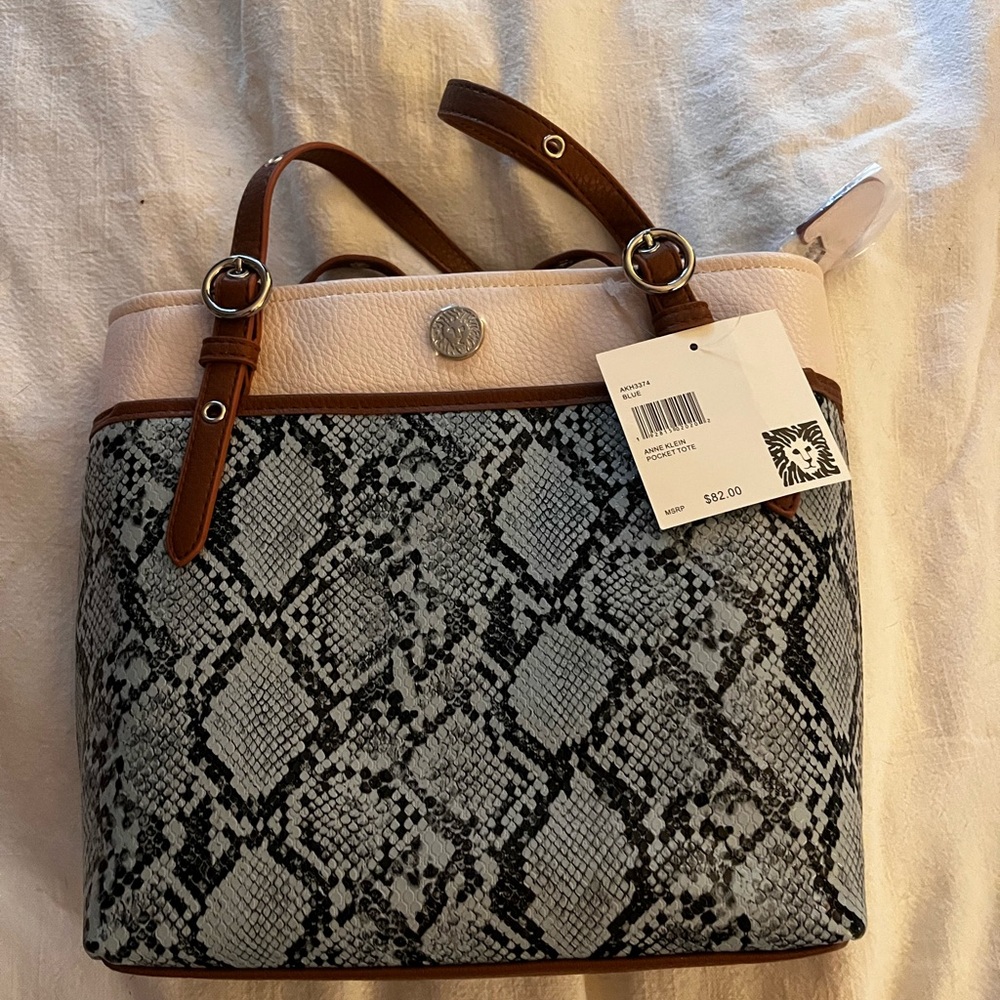 Anne Klein Black and Brown Snake Print Shoulder Bag